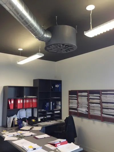 NEX-C Painted Grey Exposed With PERFAIR-CS Cylindrical Plenum