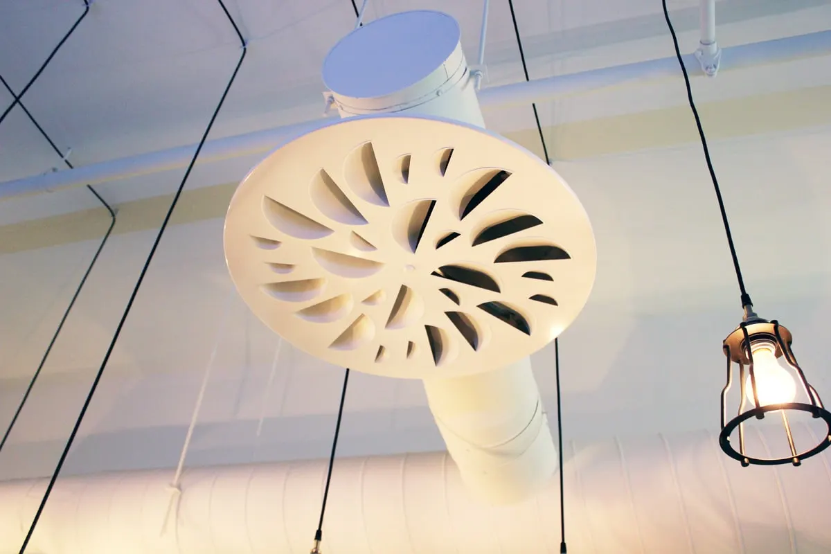 NEX-C Swirl Diffuser, Open Ceiling With Visible Duct
