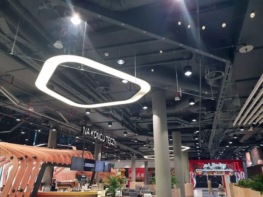 AX6 Adjustable Round Swirl Diffuser in High Ceiling of a Large Open Space
