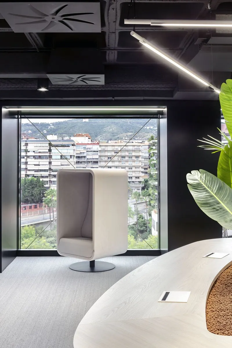 OTO-S Architectural Swirl Diffuser in Office Black Open Ceiling - Window View