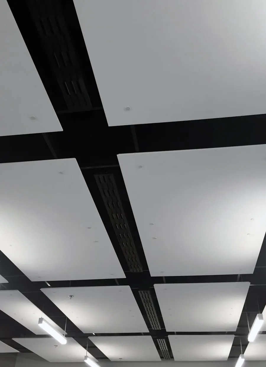 Black LSD High Induction Slot Diffusers Between Acoustical Panels - Cegep St-Hyacinthe