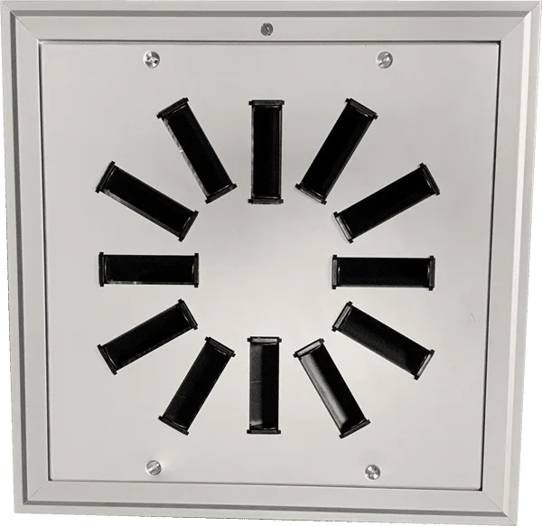 AXO-HEPA 330 - High induction diffuser with HEPA filter and removable face in anodized aluminum finish with black induction vanes.