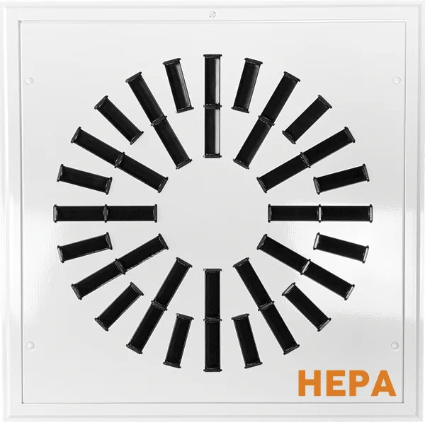 AXO-HEPA High Induction Swirl Diffuser with HEPA Filter, model 538 in powder coated white galvanized steel face.