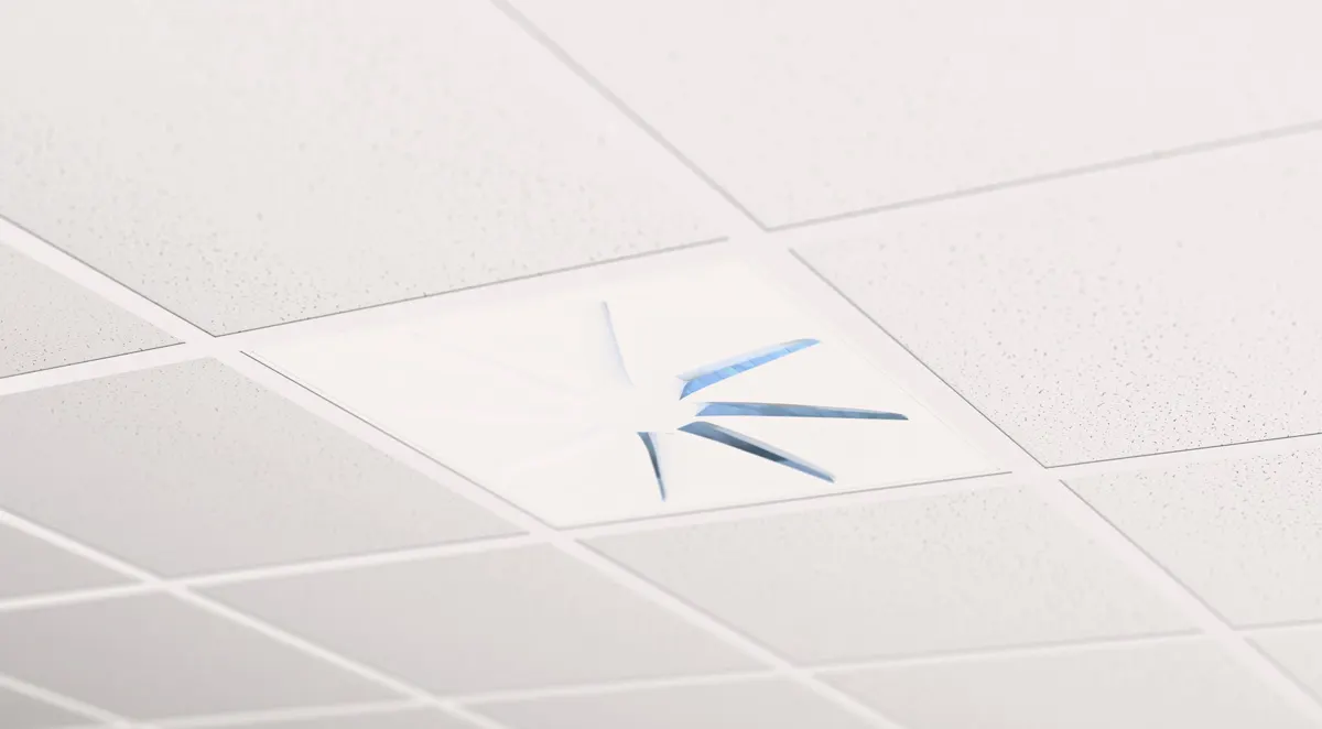 OTO-UV Architectural Swirl UV Diffuser Installed in Office Ceiling - Closeup View