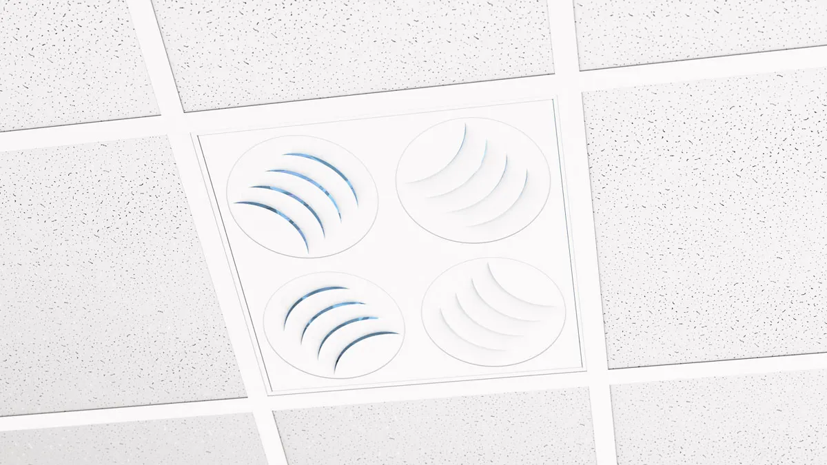 PLAY-UV Adjustable UV Diffuser Installed in Office Ceiling - Closeup View